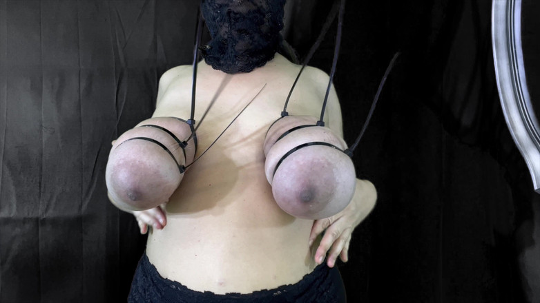 VeeVee Vixen: Veiled Slut Zip Ties Her Tits Front View 4K