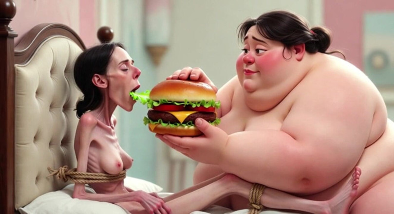 YOUR BEST FANTASY: เซสชั่นให้อาหาร SSBBW ตัวผอมมากปะปนกับสาวตัวใหญ่