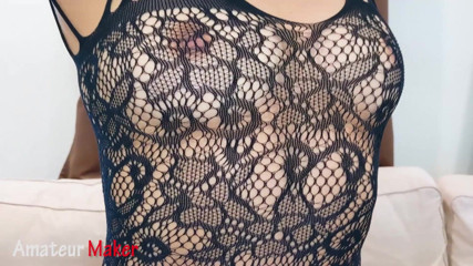 Yakira Amateur: Try not to cum !! Hot Japanese in fishnet rubbing cock...