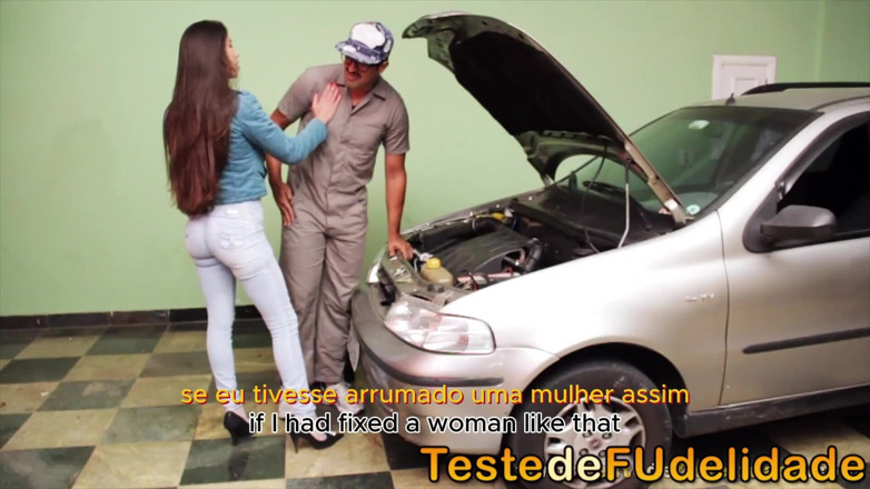 Teste de Fudelidade: Busty Brunette Fucked with Married Mechanic