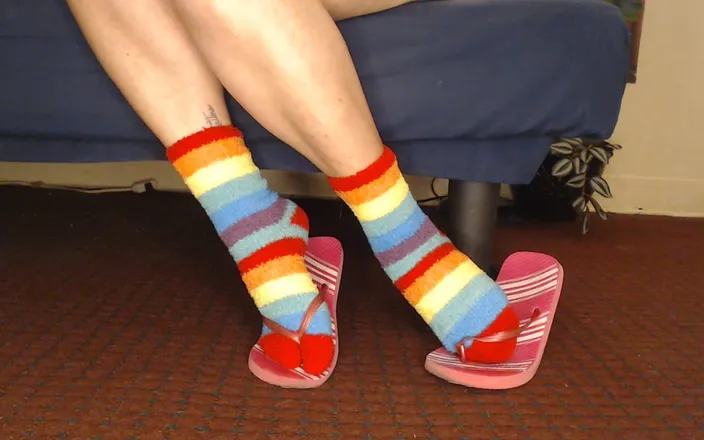 Abby Anna: Fuzzy Socks in Pink Flip Flops