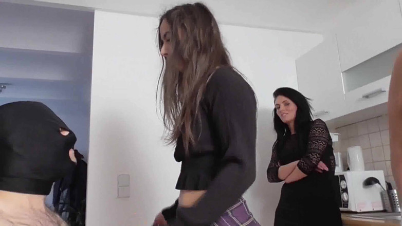 Femdom Austria: Slapping two guys and a girl like slaves they are