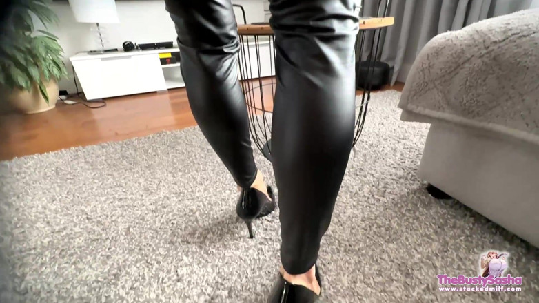 The Busty Sasha: Cum on My Leather Pants Countdown POV