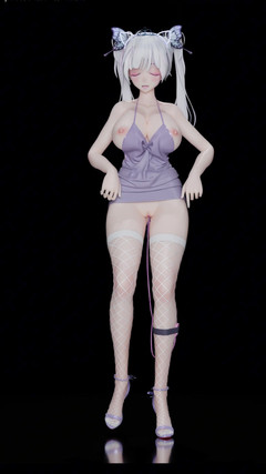 MikuMotion: Exid - hetrosa vita fisknätstrumpor; Butt Plug; Två hästsvansar