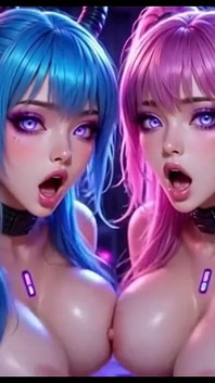 两个可爱的女孩弹跳胸部，ai 动画