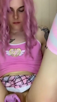 Femboy Princess Rides Dildo in Chastity
