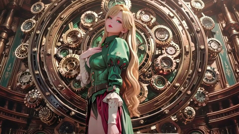 Seraphina Vale: Steampunk, blonde sekretärin! Faul posiert inmitten riesiger gears