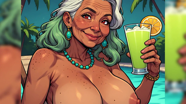 AI Porn: Seins relaxant au bord de la piscine (ai art)