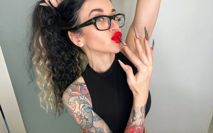 Julia domaina: Long Nails and Fishnets Gloves, Sucking Fingers, Red Lips and...