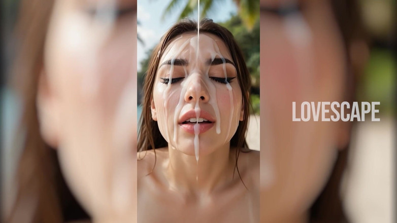 Lovescape: Si rambut coklat montel panas bertiga di pantai: disumbat berganda...