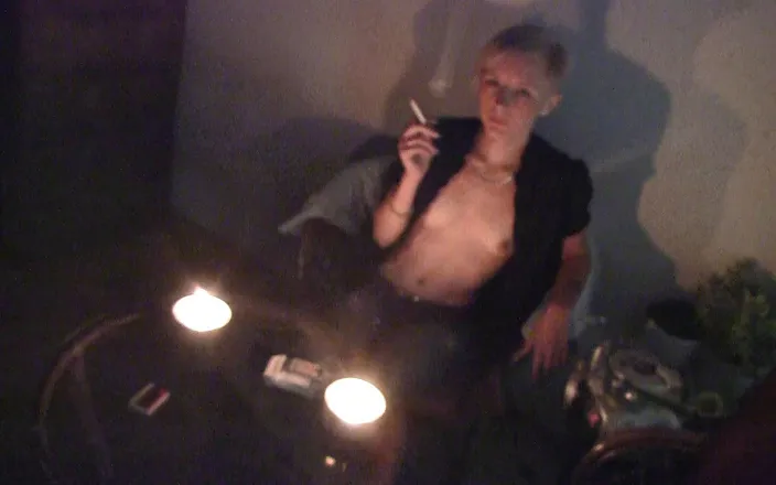 Smoke it bitch: Skinnier blonde smokes her cigar sensually