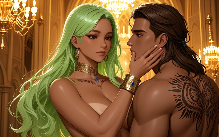 LustRender: Mesmerizing Nude Woman Cupping Partner’s Cheek with Handsome Man in...