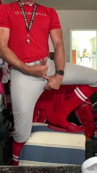 Jockdad87 Edges în echipament de baseball și șosete cu dungi roșii