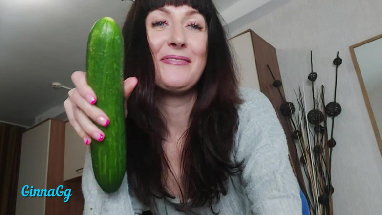 GinnaGg: Queen of Vegetables Fucks Cucumber in Black Condom
