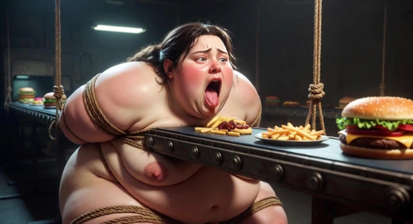 YOUR BEST FANTASY: Tied up SSBBW Eats Massive Meal While Kneeling - Belly Stuffing