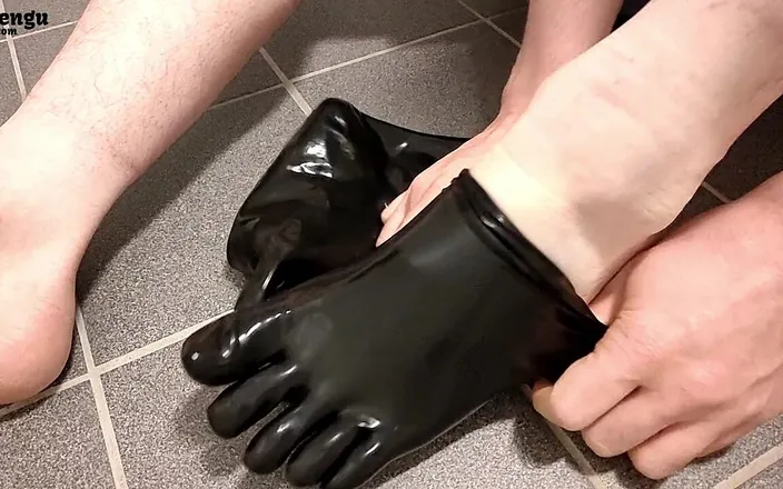 FetishPengu: Spit into latex socks - Squeaky sounds