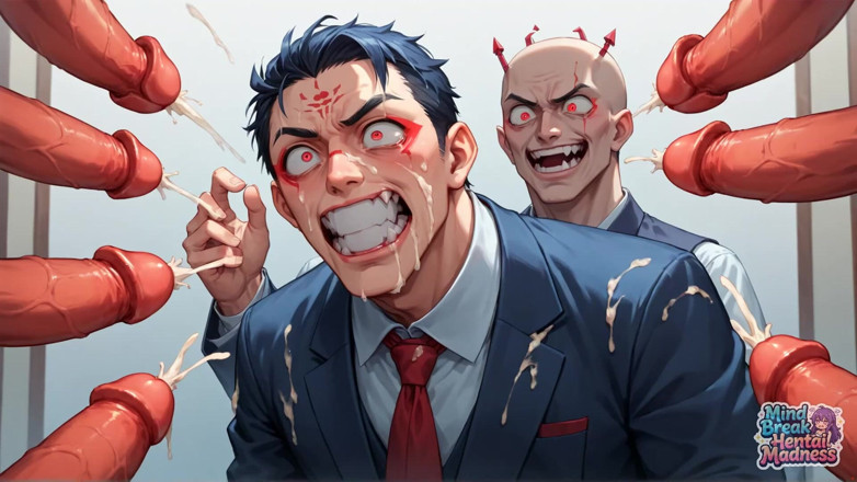 Mind Break Hentai Madness: A White-haired Manager in a Suit Is Surrounded by a...