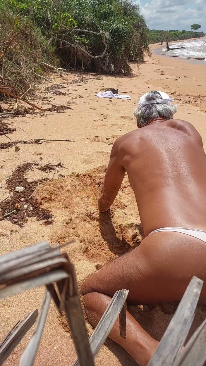 Ladysilvas: Ladysilva Femboy on the Beach Wearing Panties Showing off Her...