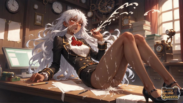 Ebony Anime Queens: Sinnliche ebenholz-Konformität und dunkel süße büro-dominanz!