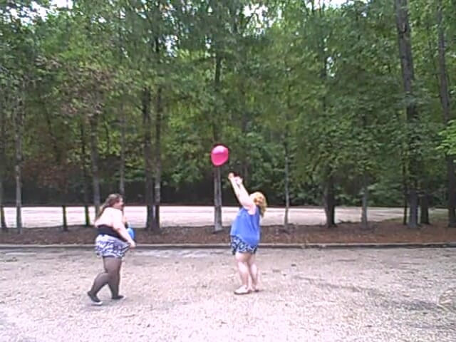 BBW nurse Vicki adventures with friends: BBW gals play volley ball with balloons