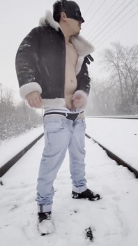 Snowy Track Tease: Muscular Stud Strips Bare, Flexes, and Explodes in Winter Heat