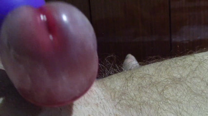 Hot guy solo: Big cumshot from sex toy on cock