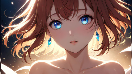 LustRender: 幽玄な昇華:天上の光に包まれた美しい若い女性