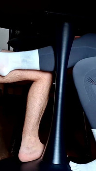 Sockjob Under the Table with Huge Cum in Panties