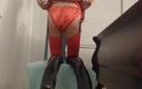 Sissy panty boy: College gurl Sissy in red satin panties with cumshot