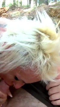 Blonde slut with big tits loves sucking two cocks at once and fucking in threesome sex
