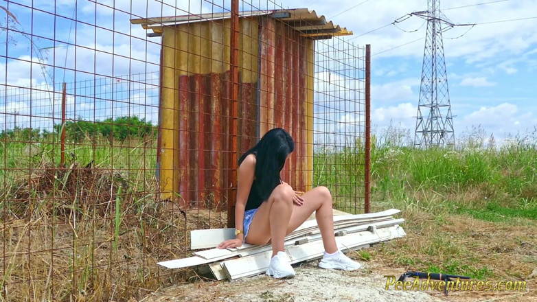 Pee Adventures: Si rambut coklat seksi kencing cepat di sebelah rumah dalam...