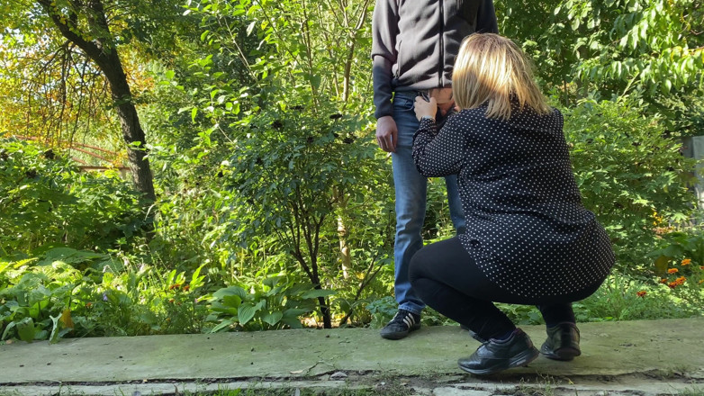 OurFetishLife: Milf licked my cock outside after pissing