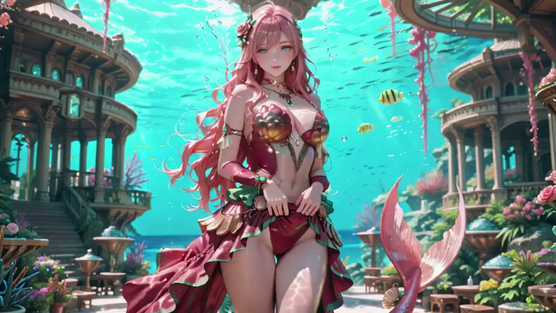 Seraphina Vale: Deep Sea Fantasy! the Pink-haired Mermaid Queen Lounges in the...