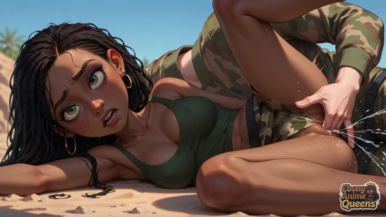 Ebony Anime Queens: Questa biriosa ragazza scura è sdraiata sulla spiaggia, pronta per un...