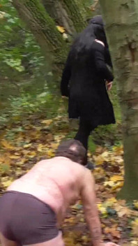 German Proll Doms Kick Old Slave Outdoor