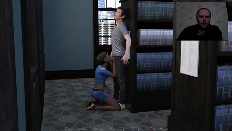 3DXXXTEEN2 Cartoon: Teman wanita comel memberikan blowjob di perpustakaan dan menelan air...