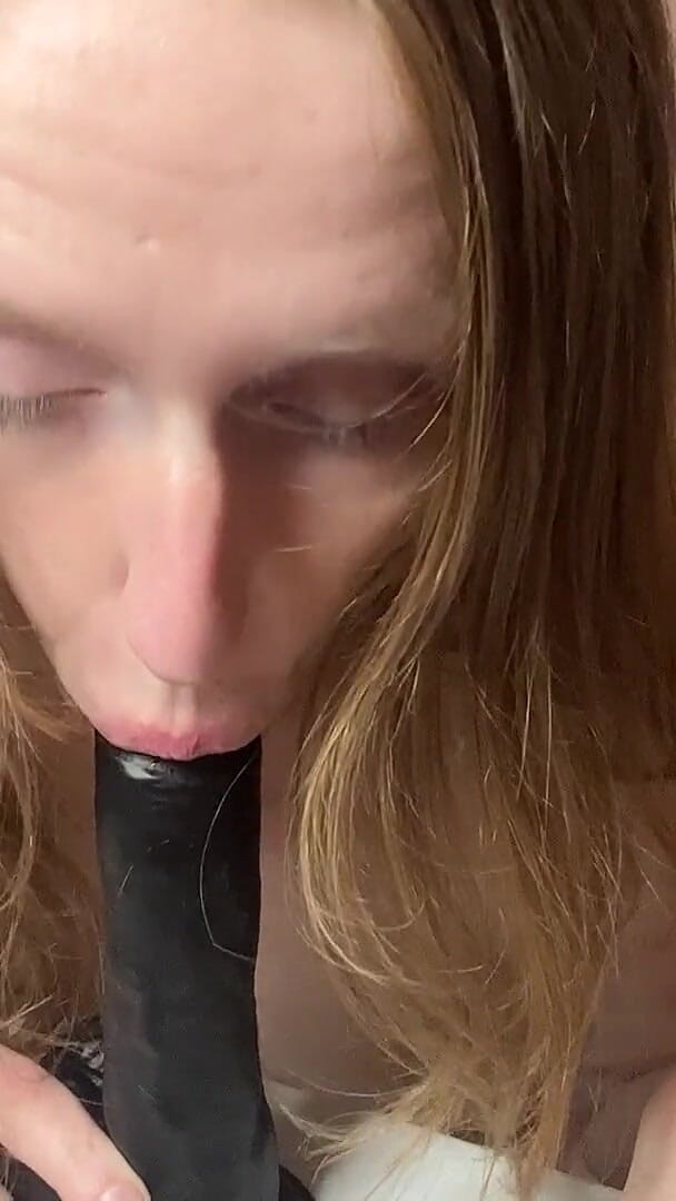 HotRedWildcat: Blowjob on Big Black Dildo and Balls Sucking