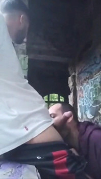 A Dude Is Jerking off in an Urban Exploration Setting and Gets Caught by a Blowjob Artist.