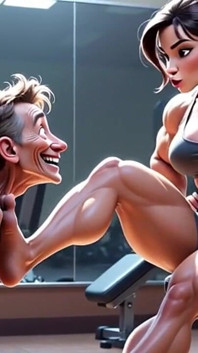 Muscular Woman Humiliates Skinny Man - Foot Worship Domination