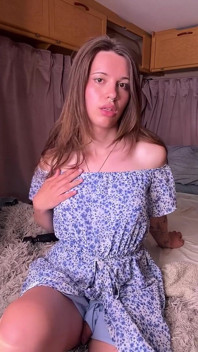 Big Dick Trans Girl in Cute Dress Cums a Lot From Vibrator