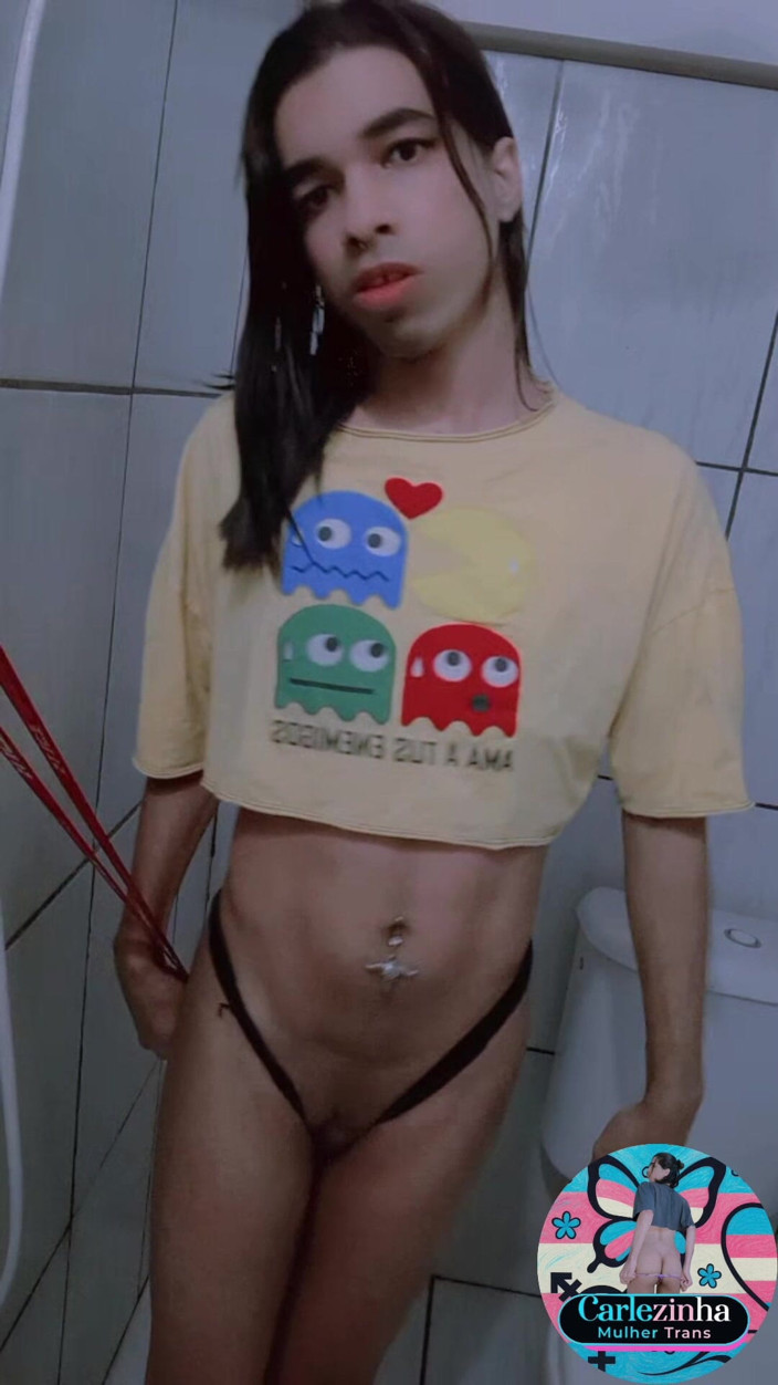 Srta. Carla: Carlezinha - Naked Dicked Trans Woman in Cropped with a Hot...