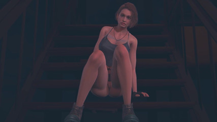 Waifu club 3D: Jill Valentine melancap di tangga