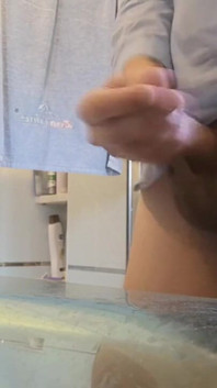 Quick Bathroom Sink Jerkoff with Huge Load of Cum