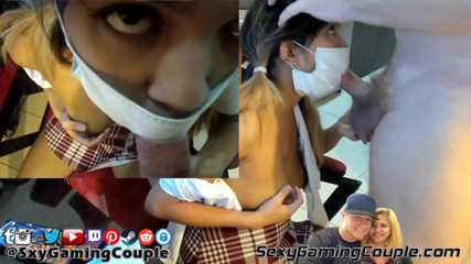 SexyGamingCouple: Quarantine Blowjob from college girl selling candy - cumm on facemask