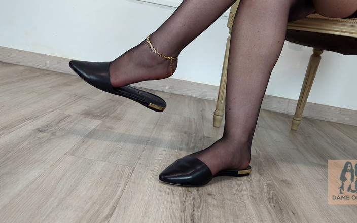 Dame Olga: Shoe Collection: Leather Flat Mules Shoeplay and Walking - Dame Olga (4k) (634)