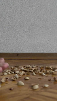 130kgの女性がピスタチオの殻の上を歩く - バリッという音