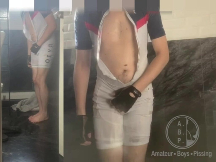 AmateurBoysPissing: This Young Cyclist Boy Made It to the Bathroom but...