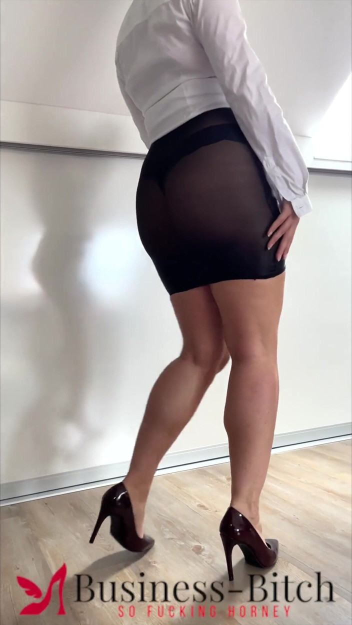 Business Bitch: Business woman walking stairs transparent skirt and undress herself slowly