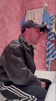 Scally Chav Guy in Leather and Sport Gear Get Pissing