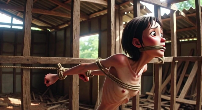 YOUR BEST FANTASY: Extremely Skinny Girl in Bondage - Desperate in Brazilian Construction Site